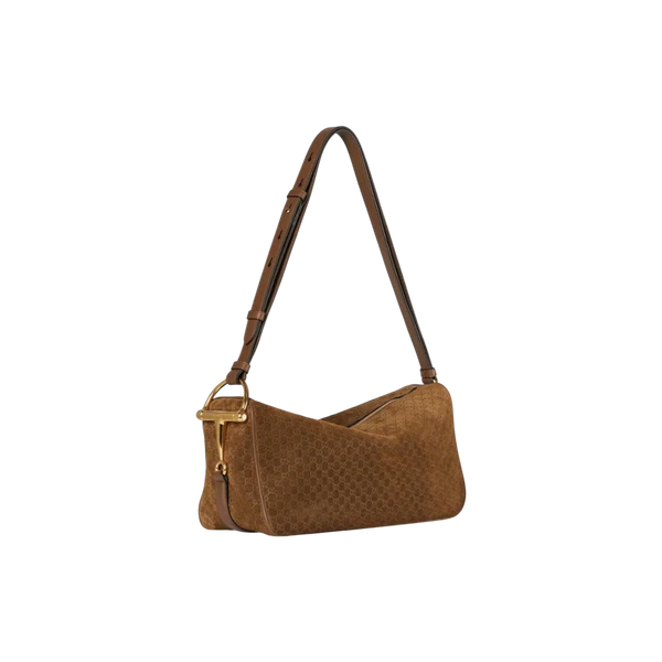 Gucci Half Horsebit medium shoulder bag in brown GG suede Regular