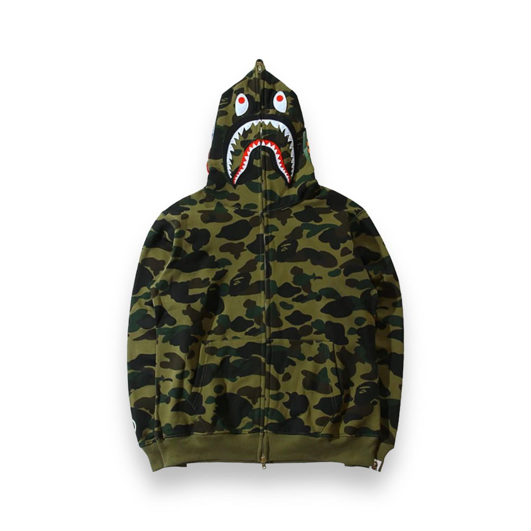 bape shark zip up hoodie green