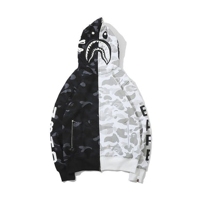 bape shark zip up hoodie black/white