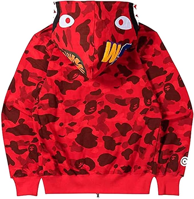 Bape Color Camo Shark Full Zip Hoodie Red