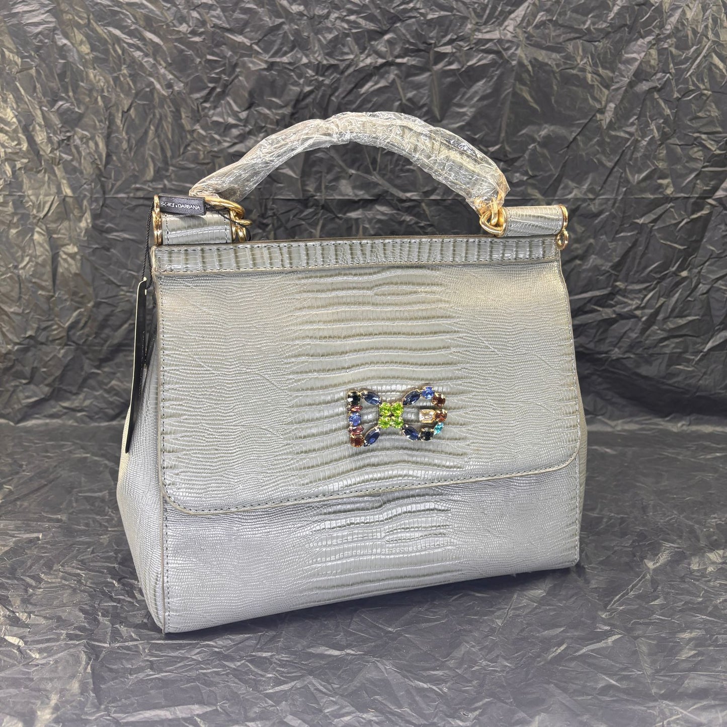D&G Light Gray DG Crystal Medium Sicily Bag