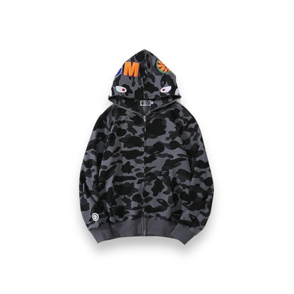 bape shark zip up hoodie black