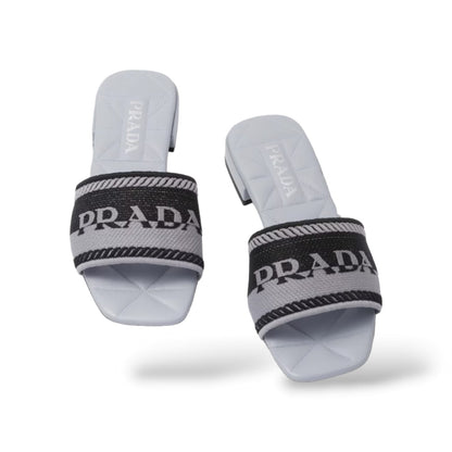 Prada Embroidered Fabric Slides