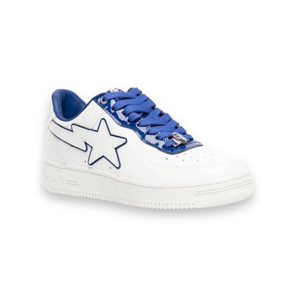 bapestas white & navy patent leather