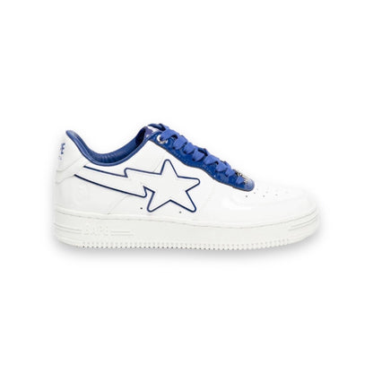 bapestas white & navy patent leather