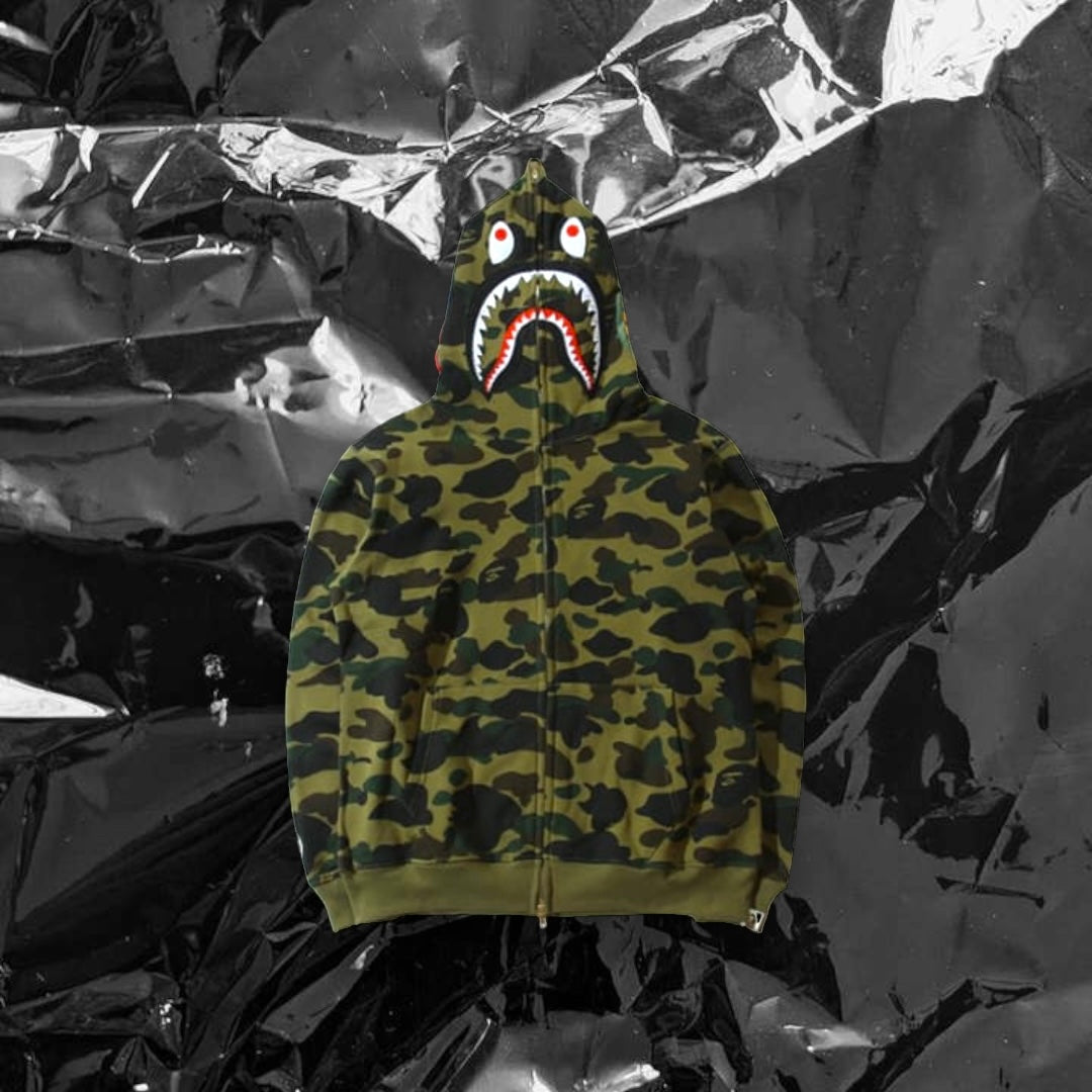 bape shark zip up hoodie green