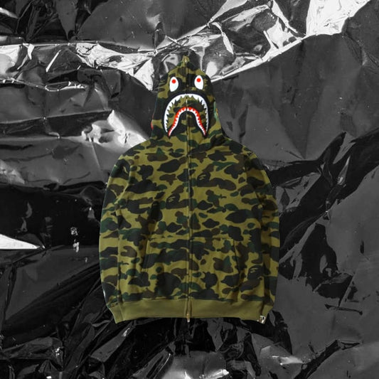 bape shark zip up hoodie green