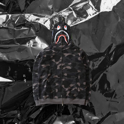 bape shark zip up hoodie black