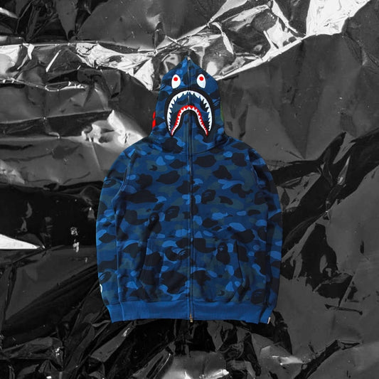 bape shark zip up hoodie BLUE