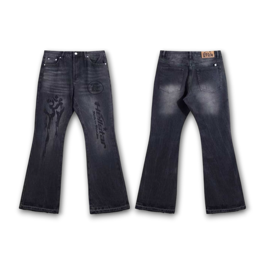 Hellstar Studios Flared Graphic Jeans 'Washed Black/Vintage Grey'