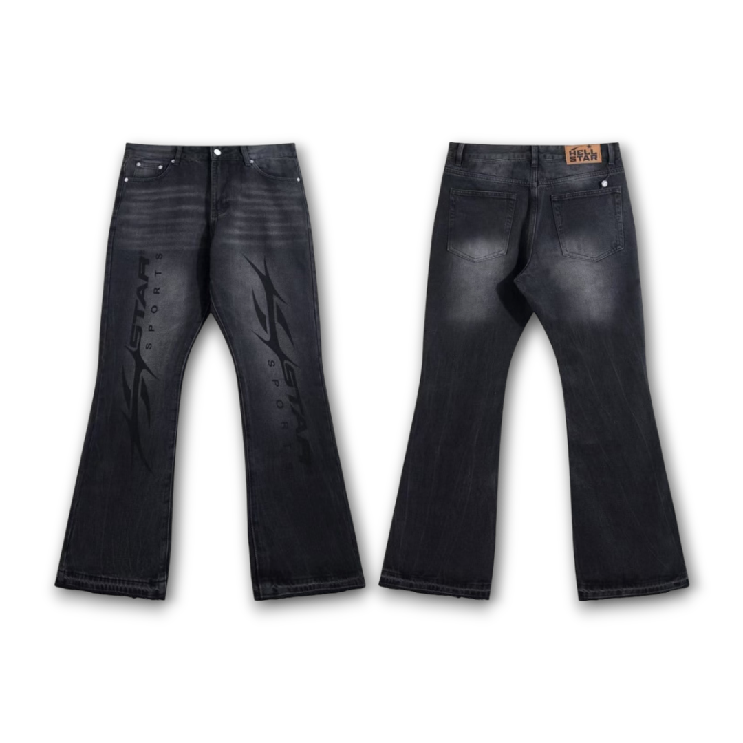 Hellstar Studios Flared Graphic Jeans 'Washed Black/Vintage Grey'