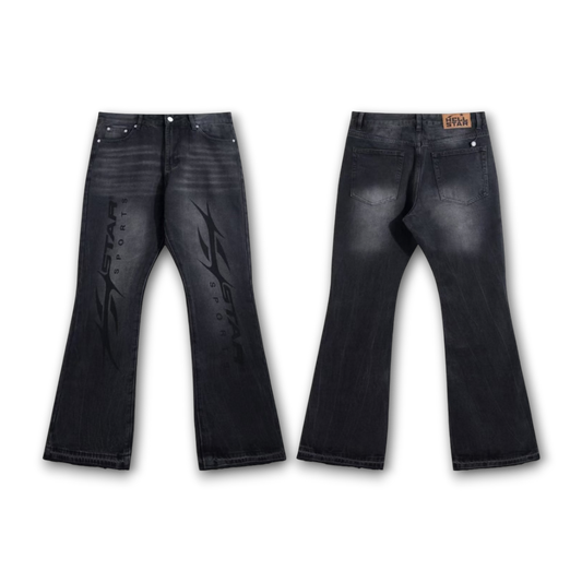 Hellstar Studios Flared Graphic Jeans 'Washed Black/Vintage Grey'