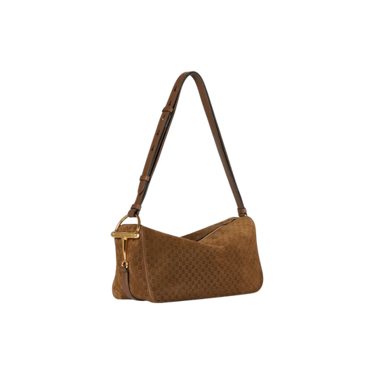 Gucci Half Horsebit medium shoulder bag in brown GG suede Regular