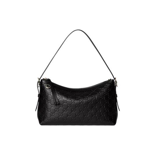Gucci Black Small GG Emblem Shoulder Bag in Leather