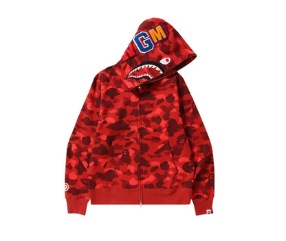 Bape Color Camo Shark Full Zip Hoodie Red